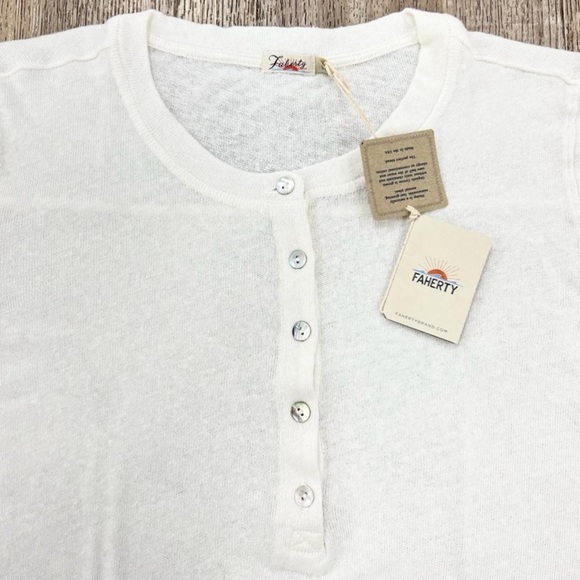 Faherty Henley Allandria White Five Button Oversized Short Sleeve Top Size XL - Picture 3 of 11